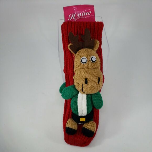 Slipper Socks Anti-Slip Womens Non-Skid Reindeer Hand Made Red Christmas Home - Picture 10 of 12